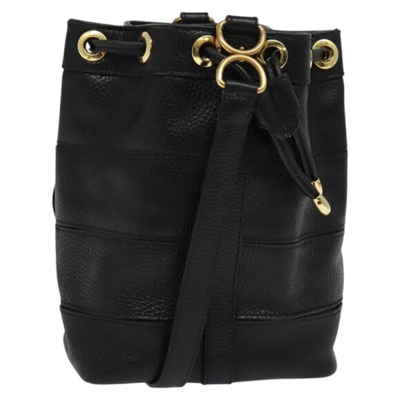 CELINE Shoulder Bag Leather Black Gold Auth fm4623 - Picture 1 of 16